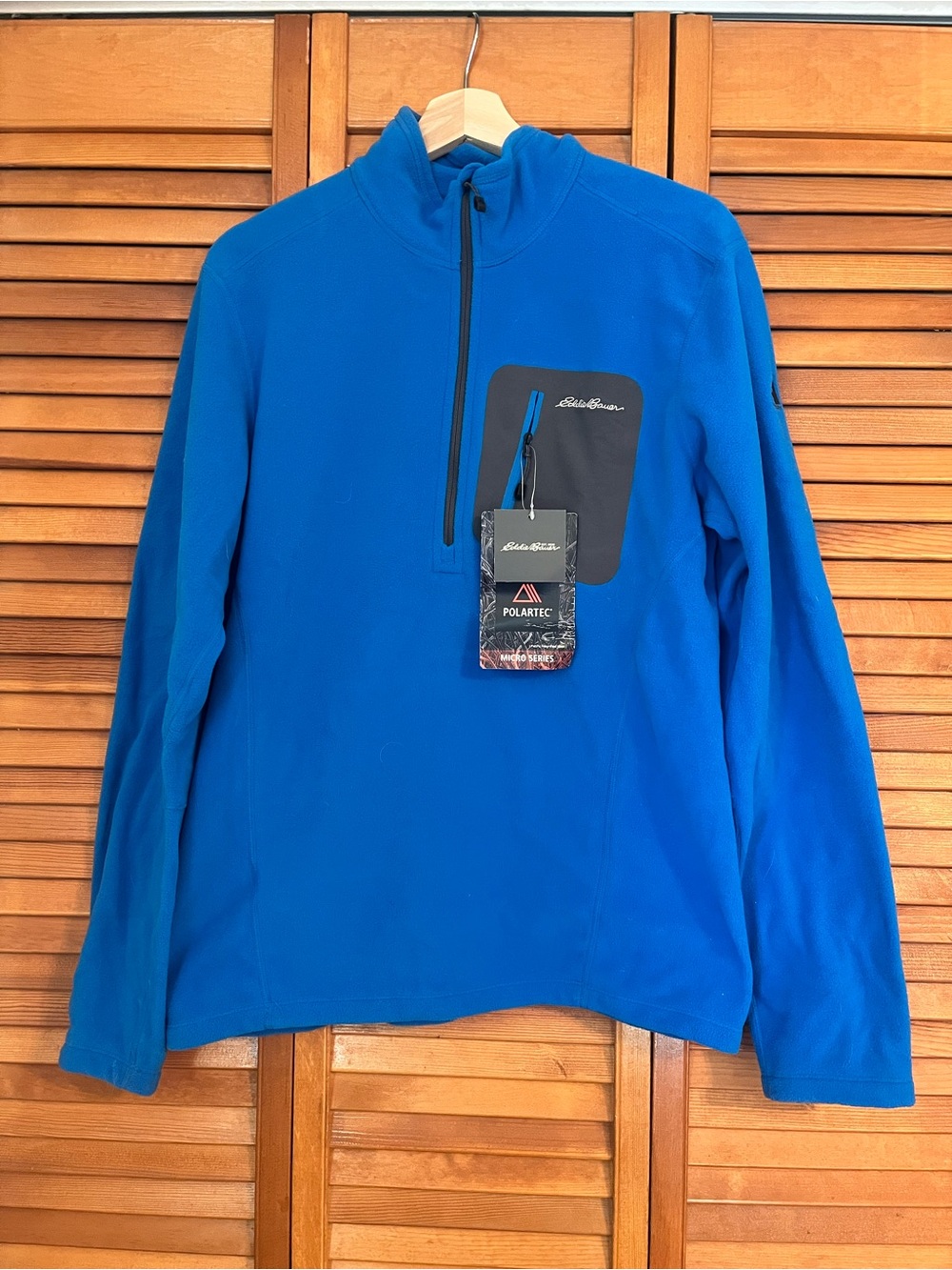Eddie Bauer Men’s Bright Blue Polartec Quarter-Zip with Chest Pocket